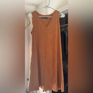 Anne Klein Tan V-Neck suede Dress